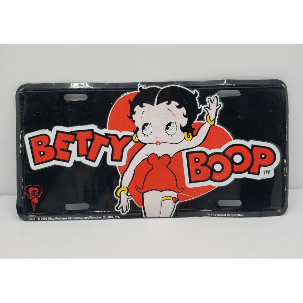 Vintage 1999 Betty Boop Metal License Plate Vanity Tag Red Black Collectible